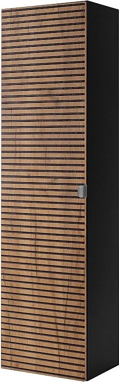 Szafka łazienkowa, matowa czerń / złoty dąb rzemieślniczy, 35 x 136 x 27 cm, uchwyty srebrne