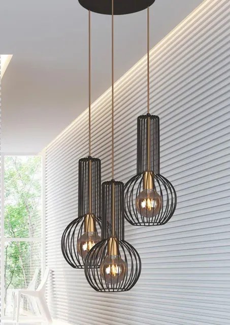 Czarno-złota potrójna lampa wisząca loftowa - S136 E2-G52