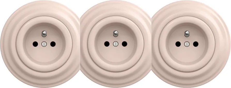 Kliklap - Potrójne retro gniazdko ścienne z ramką 230V, staro-różowe