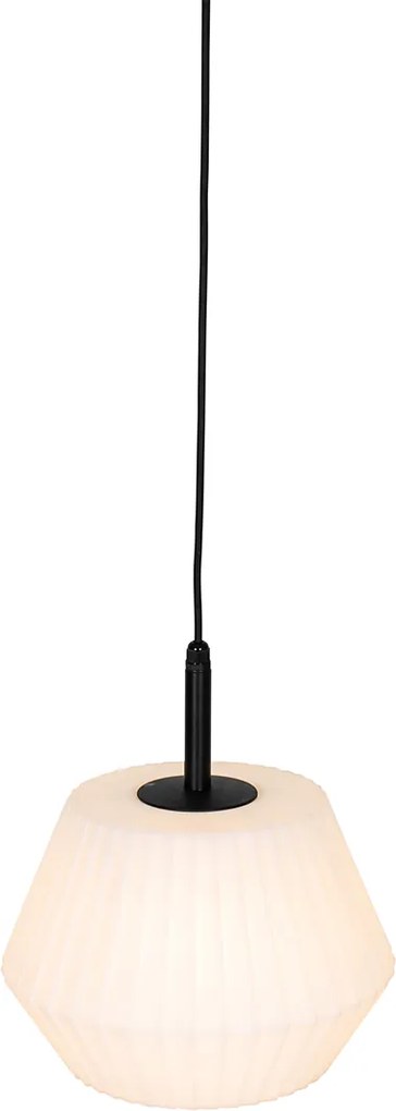Nowoczesna lampa wisząca zewnętrzna czarna z białym kloszem 33 cm IP44 - Robbert