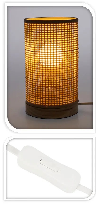 Lampa stołowa bambus, tuba, podstawa z drewna sosnowego, 13 x 23 cm