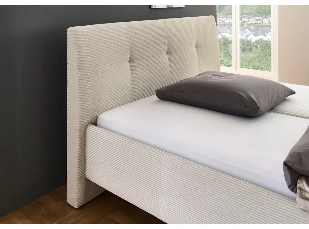 Beżowe tapicerowane łóżko dwuosobowe ze schowkiem i stelażem 180x200 cm Madea – Meise Möbel
