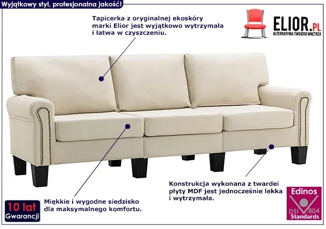 Luksusowa trzyosobowa kremowa sofa - Alaia 3X