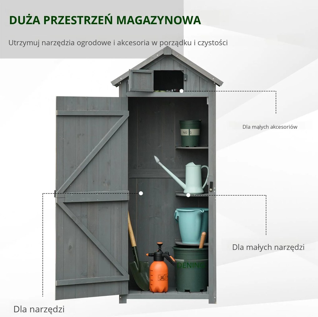 Outsunny Szafka Ogrodowa 77cm z Półkami z Drewna Szary+Zielony | Aosom PL