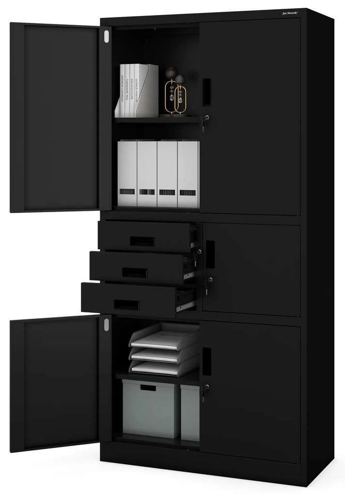 Biurowa szafa metalowa z sejfem na akta i dokumenty FILIP II, 900 x 1850 x 400 mm, czarna