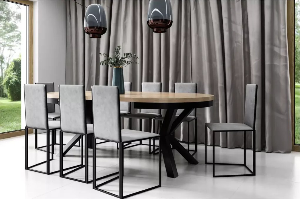 Stół loftowy okrągły rozkładany Bistro 100–176 cm – industrialny stół do jadalni, stalowe nogi