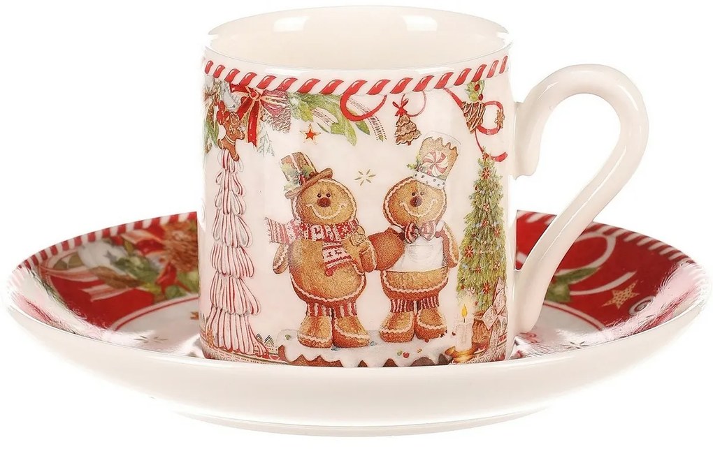 Zestaw upominkowy 2 świątecznych filiżanek ze spodkami Pierniczki 70 ml