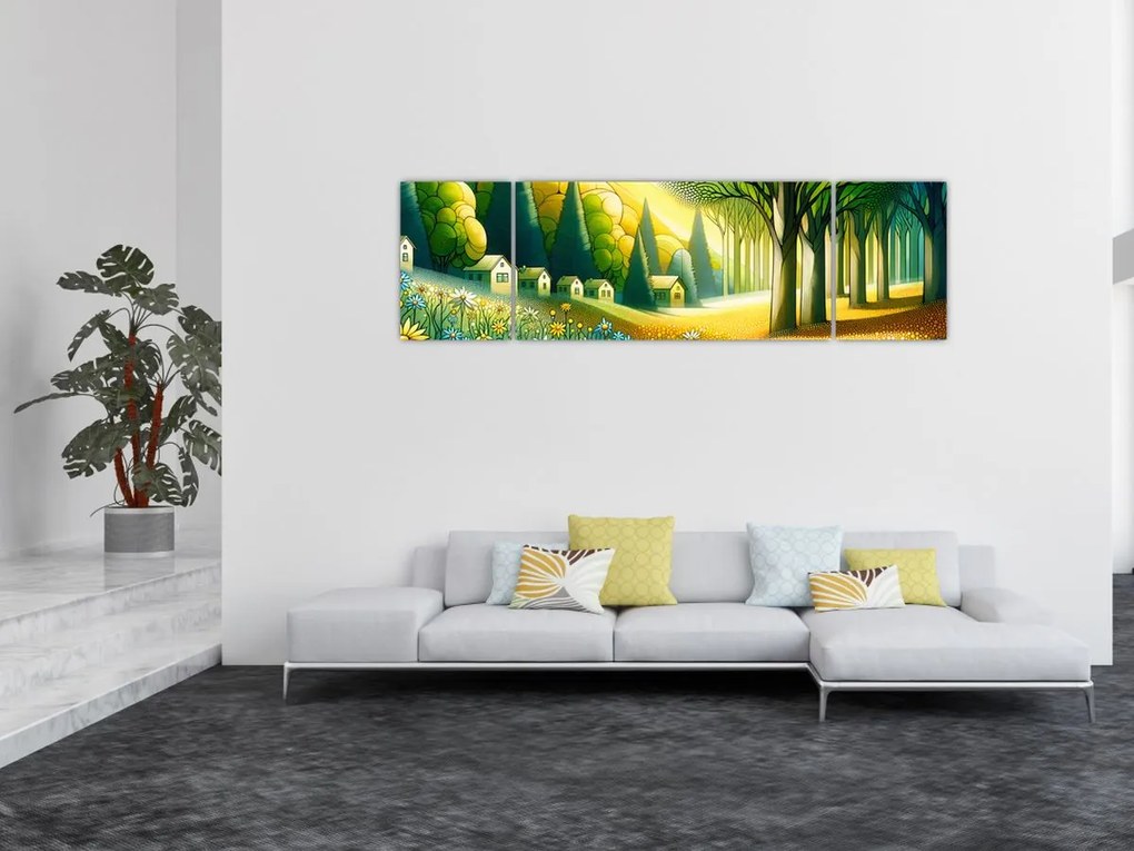 Obraz - Wieś w żółto-zielonym (170x50 cm)