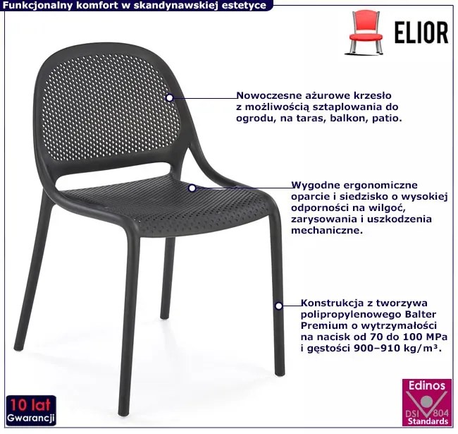 Czarne ażurowe krzesło sztaplowane - Perso 3X