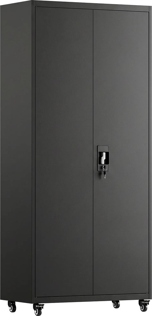HOMCOM Szafa metalowa zamykana na kółkach, 5 regulowanych półek, ze stali, 80 x 40 x 180 cm Czarny | Aosom PL