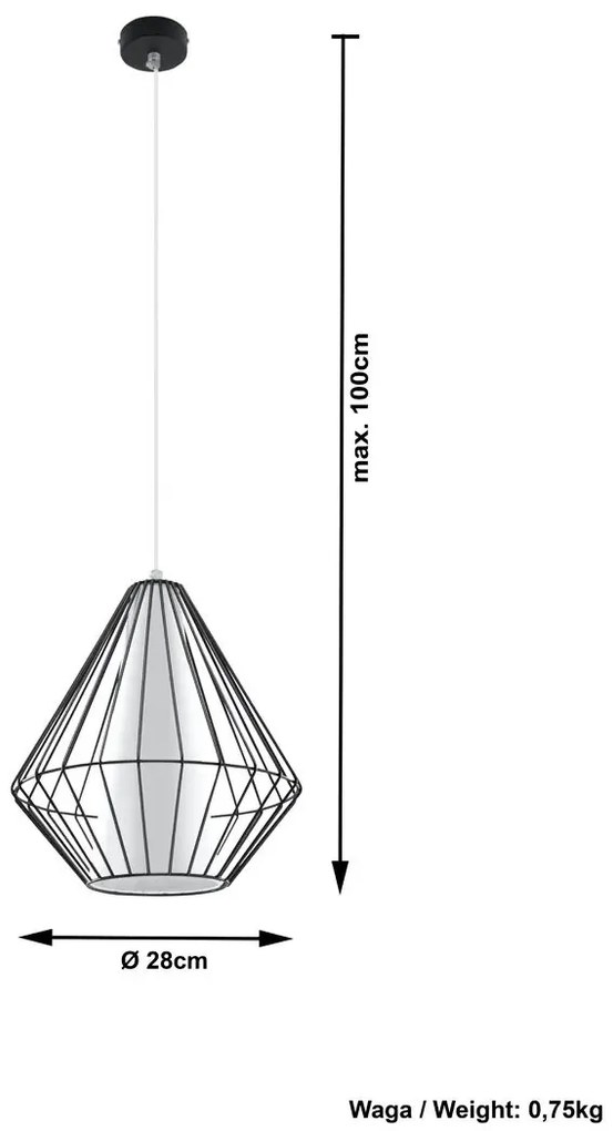 Industrialna lampa wisząca druciana E843-Demo - czarny