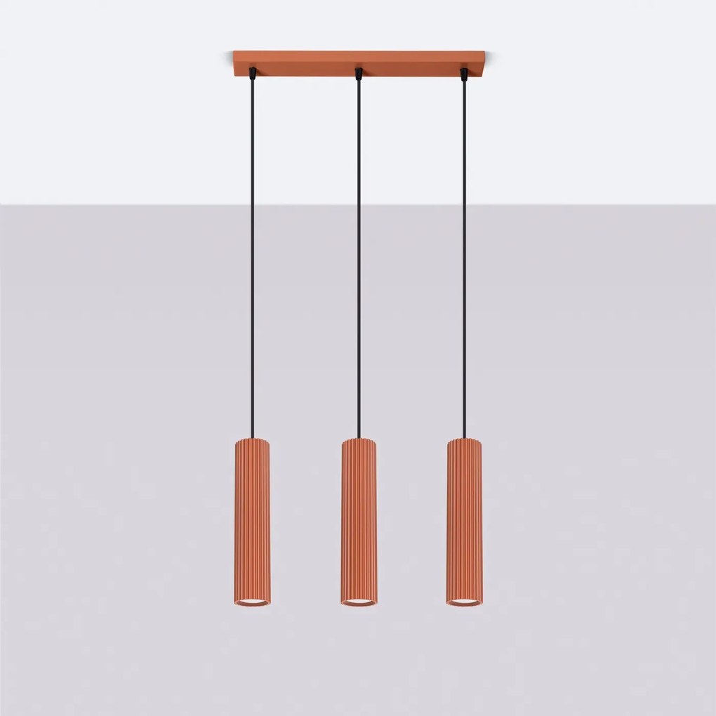 Lampa wisząca KARBON 3L ochra czerwona ryflowana SOLLUX LIGHTING