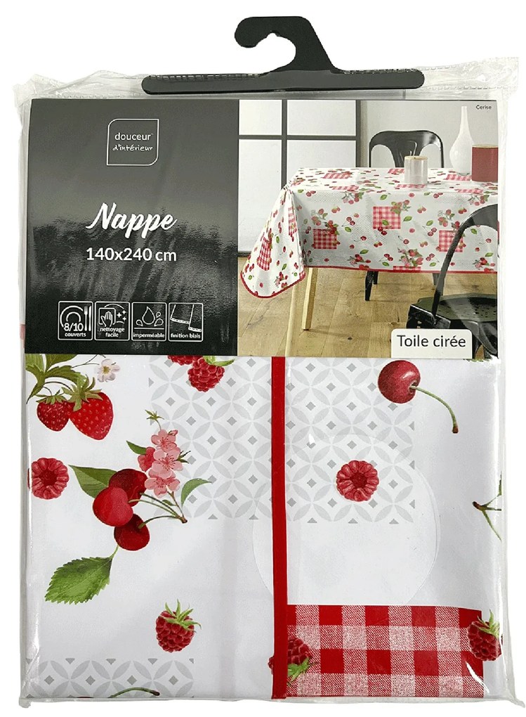 Obrus w owocowy wzór CERISE, 140 x 240 cm, tworzywo sztuczne