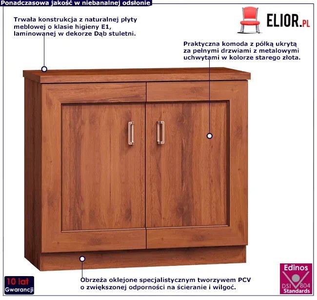 Komoda 90x100 cm dąb stuletni - Lorines 4X