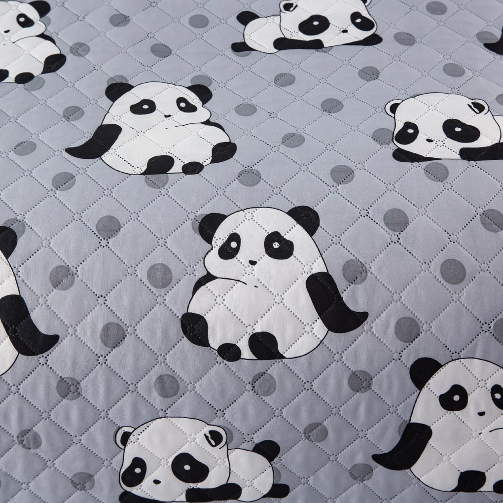 Narzuta na łóżko z wzorem PANDA szary Rozmiar: 170 x 210 cm