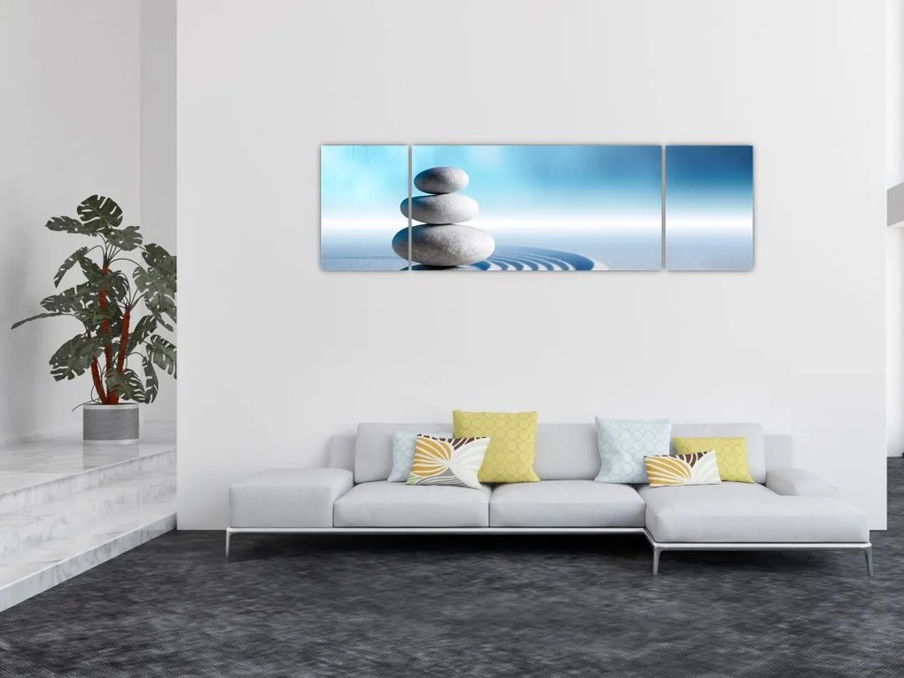 Obraz piasku, lilii i kamieni spa (170x50 cm)