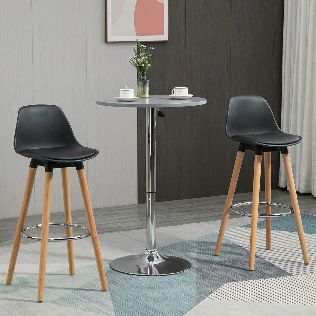 HOMCOM Zestaw 2 hokerów krzesła barowe Skandi-design, podnóżek, 43 cm x 43 cm x 91 cm, naturalny + czarny | Aosom PL
