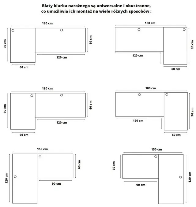 Narożne biurko w stylu loft 120x150x60 dąb craft złoty W0-S07