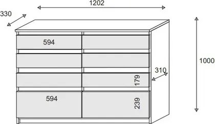 Komoda ADRIANO 120 cm do Salonu Sypialni 8 Szuflad Dąb sonoma