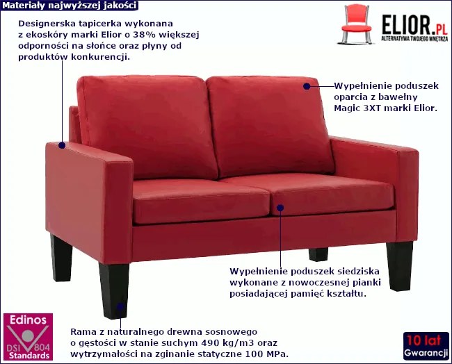 Czerwona sofa 2-osobowa tapicerowana - Clorins 2X