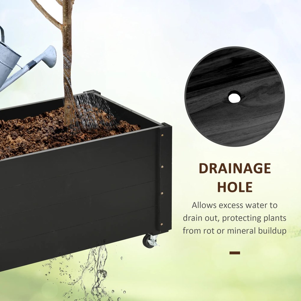 Outsunny Donica wysoka drewniana na kółkach odporna na warunki atmosferyczne czarna 89x48x47 cm | Aosom PL