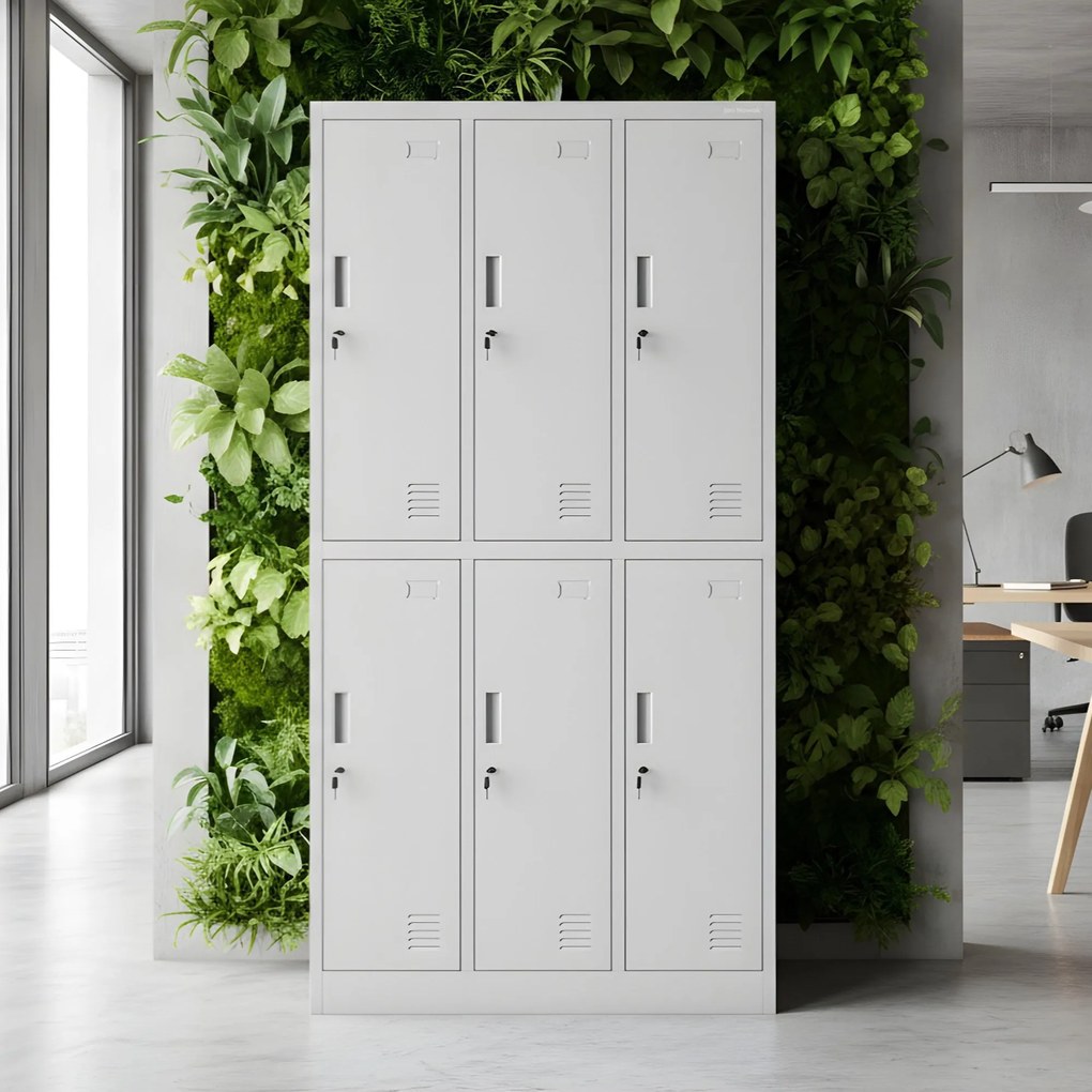 Szafka socjalna ubraniowa BHP szara: 6-drzwiowa IGOR, 900 x 1850 x 450 mm