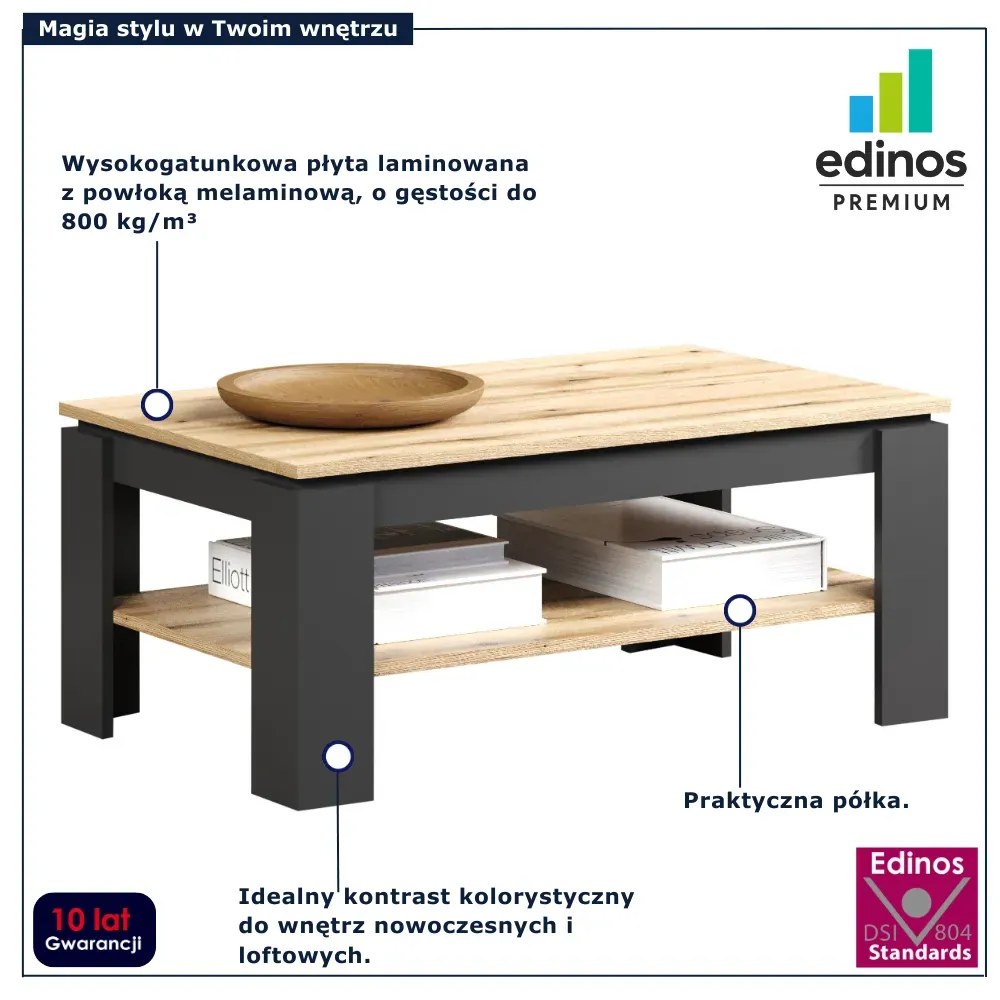 Ława prostokątna z półką grafit + dąb evok Z0-E51