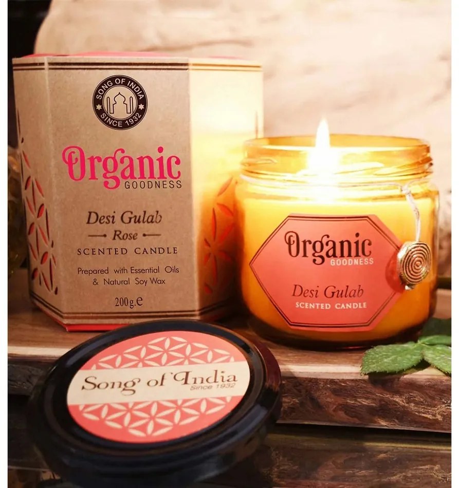 Naturalna sojowa świeca zapachowa Desi Gulab - Rose 200 g wbursztynowym szkle