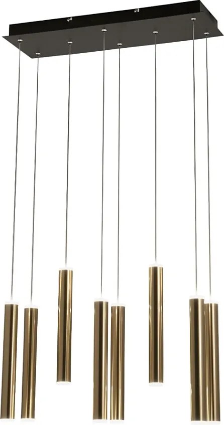 Lampa wisząca Fabas Luce Prado z 8 światłami - 52 W, ściemnialna dioda LED - mosiężny, liniowy design