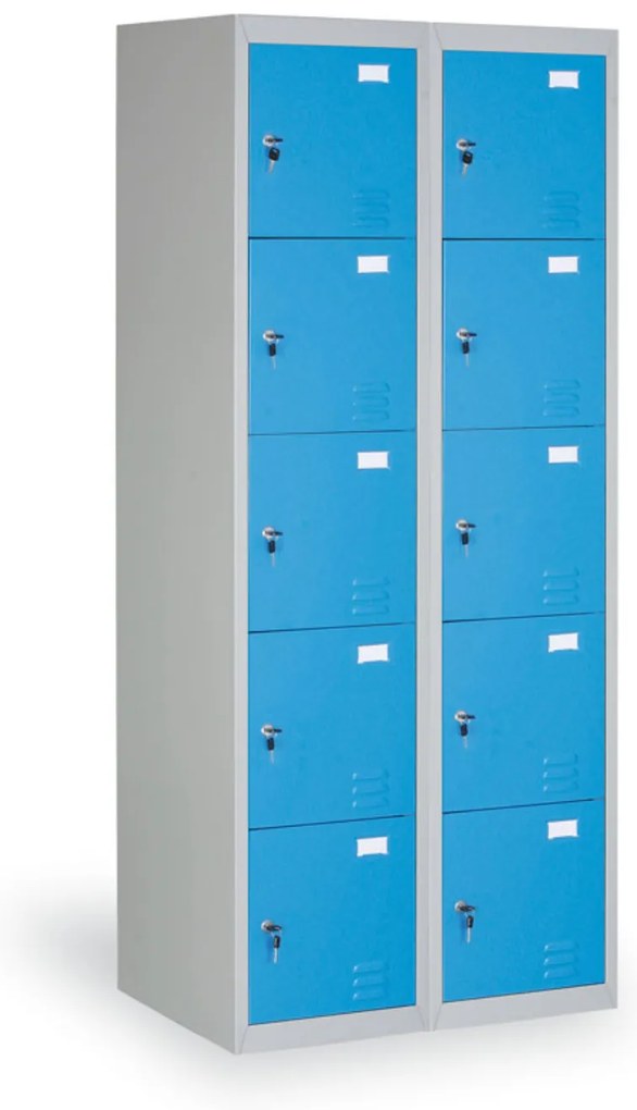 Szafka skrytkowa S2, 10 schowków, 1820 x 760 x 500 mm, demontaż, zamek cylindryczny, drzwi niebieskie