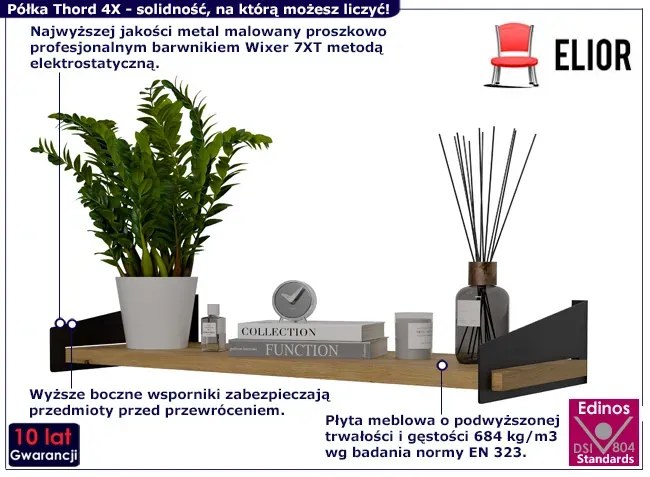 Ścienna półka na książki w stylu loft czarny + dąb artisan - Mizu 4X