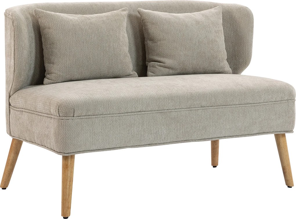 HOMCOM Dwuosobowa sofa, mała sofa z tkaniny chenille z oparciem skrzydłowym, grubym siedziskiem i nogami z drewna kauczukowego, beżowa | Aosom PL