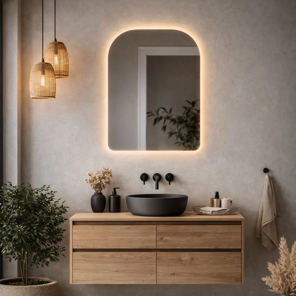 Lustro portalowe oszlifowane  z podświetleniem ROUND Soft LED | Różne rozmiary | Różne kolory : Kolor tafli szkła - Grafit, Rozmiar - 70x100 cm