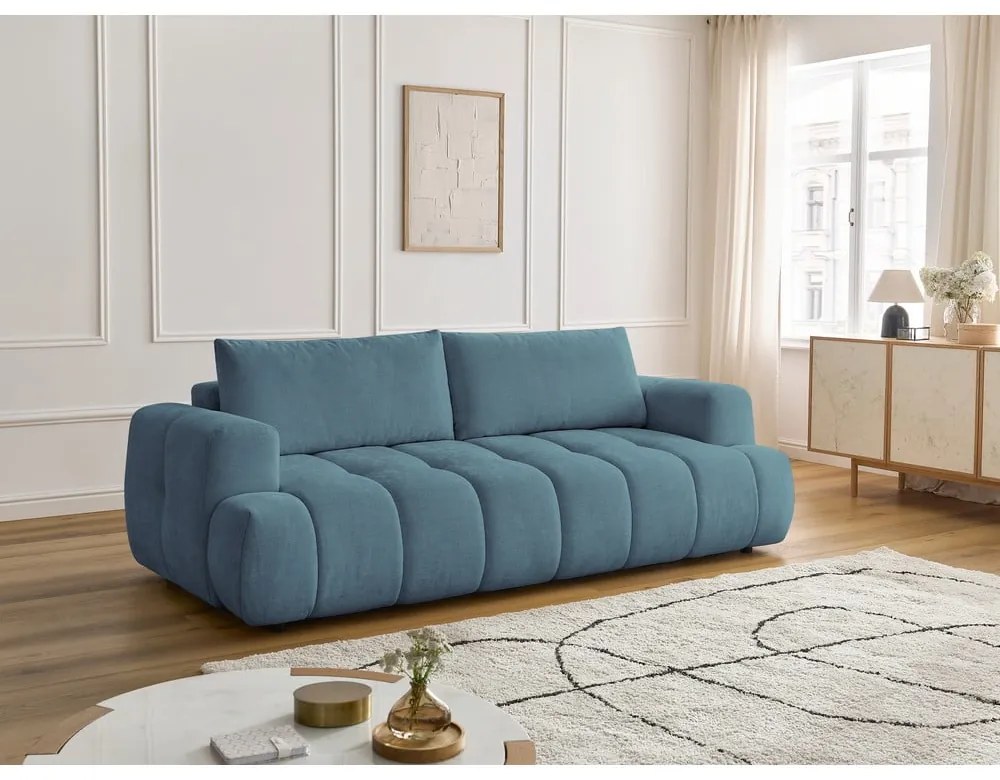 Niebieska rozkładana/ze schowkiem sofa 251 cm Fuji – Bobochic Paris