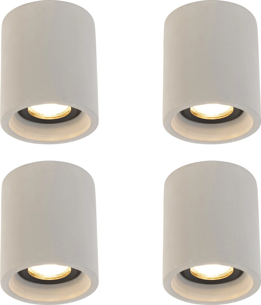 Zestaw 4 rustykalnych reflektorów sufitowych betonowych okrągłych - Deep