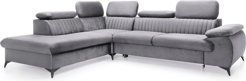 Masseno Narożnik FIORE z funkcją spania i pojemnikiem na pościel Narozniki L, Rozkładana sofa - Szary, MONOLITH 85