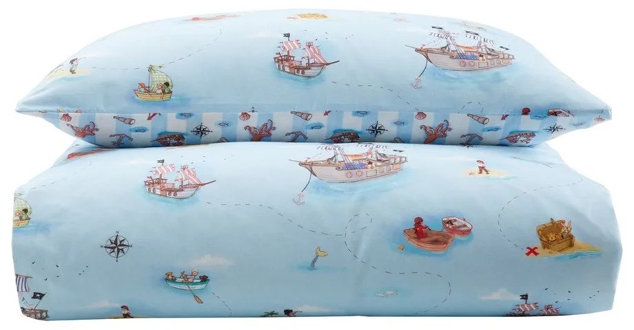 Niebieska bawełniana pościel dziecięca dwuosobowa 200x200 cm Pirates – Belle &amp; Boo