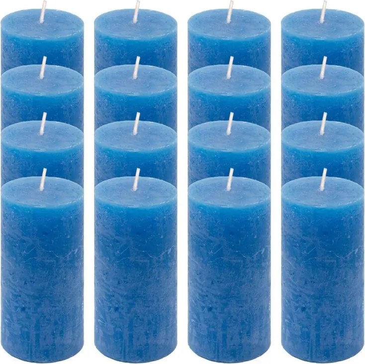 Zestaw świec rustykalnych, 10 cm, Ø 5 cm, niebieskie, 16 szt