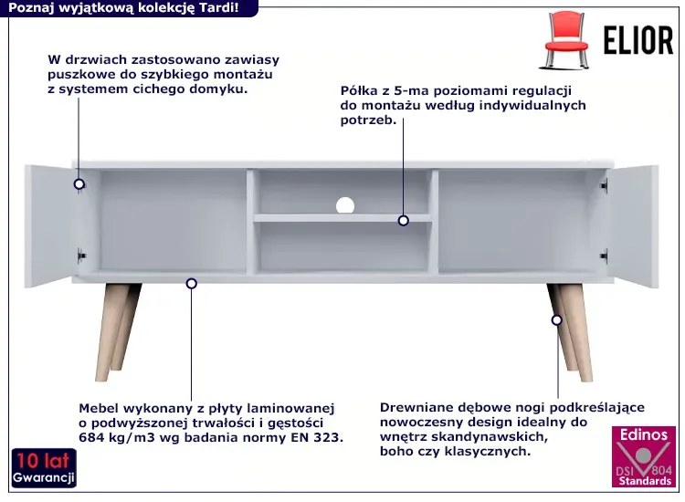 Biała szafka RTV na nóżkach - Tardi 4X 120 cm