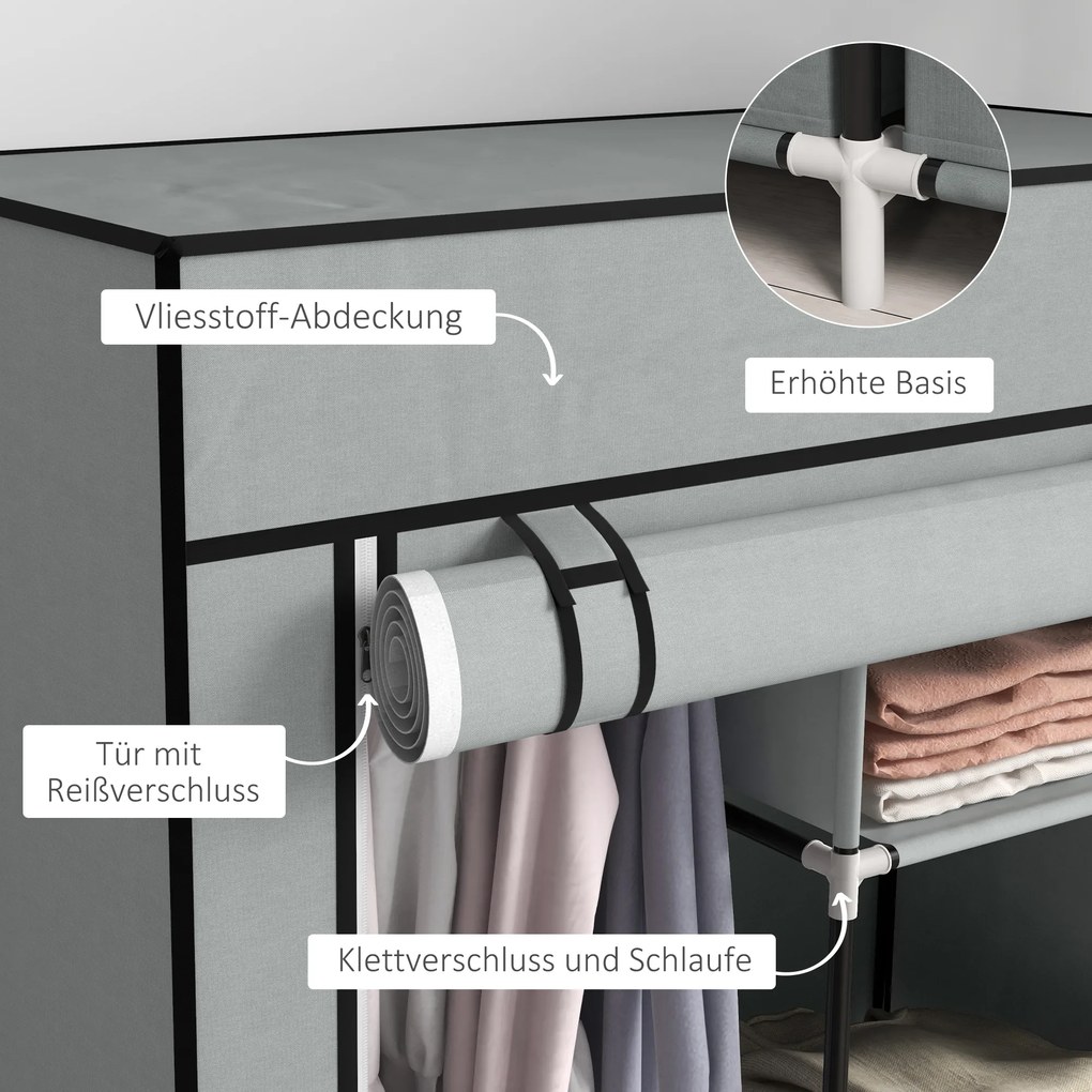 HOMCOM Szafa z Tkaniny Kleiderschrank 1 Drążek na Wieszaki, 2 Szuflady, 83 x 42.5 x 162.5 cm, Szary