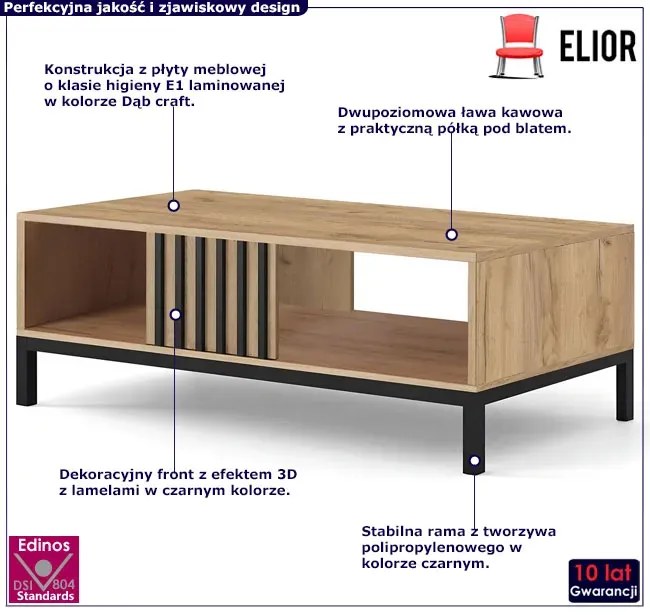 Dwupoziomowa ława kawowa z lamelami K6-K54