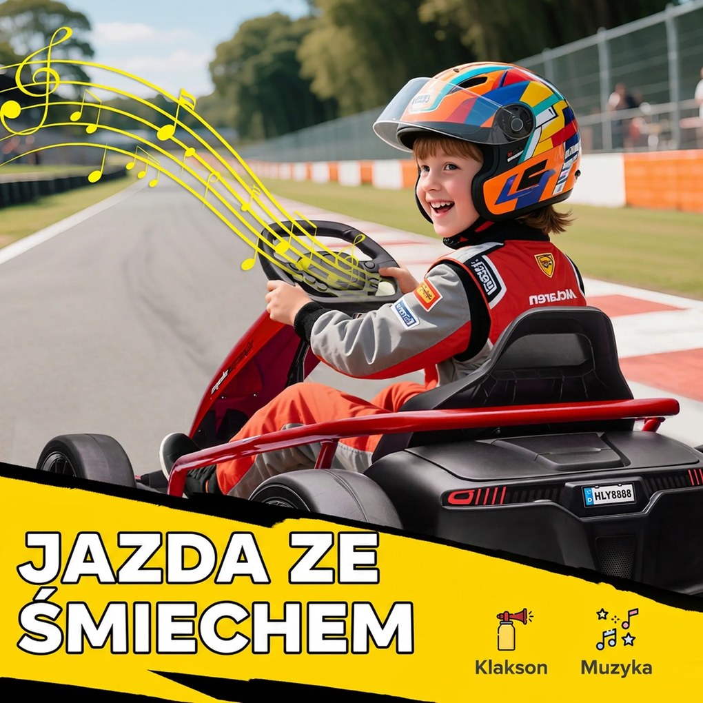 HOMCOM 24 V elektryczny gokart dla dzieci do 13 km/h z funkcją driftu, 2 silniki, dla 8–12 lat, czerwony | Aosom PL