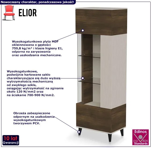 Witryna do salonu z lamelami w kolorze orzech + kaszmir - Frezi 10X