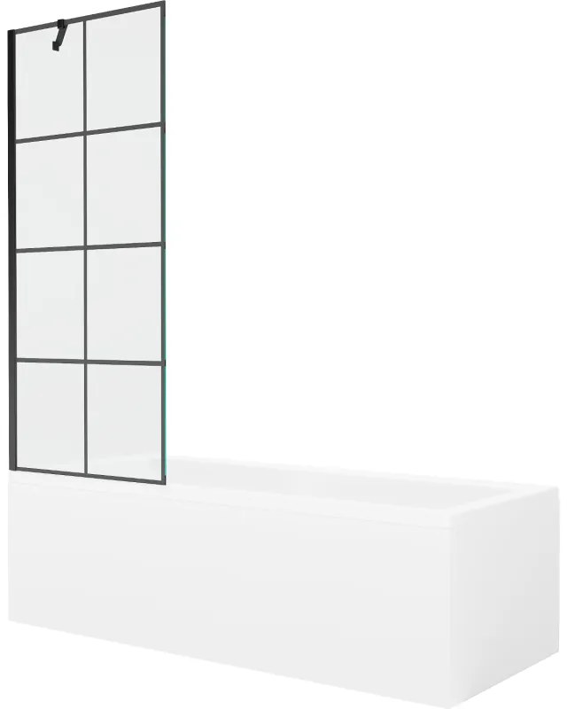Mexen Cubik wanna prostokątna 150 x 70 cm z obudową i parawanem 1-skrzydłowym 70 cm, czarny wzór - 550315070X9507007077