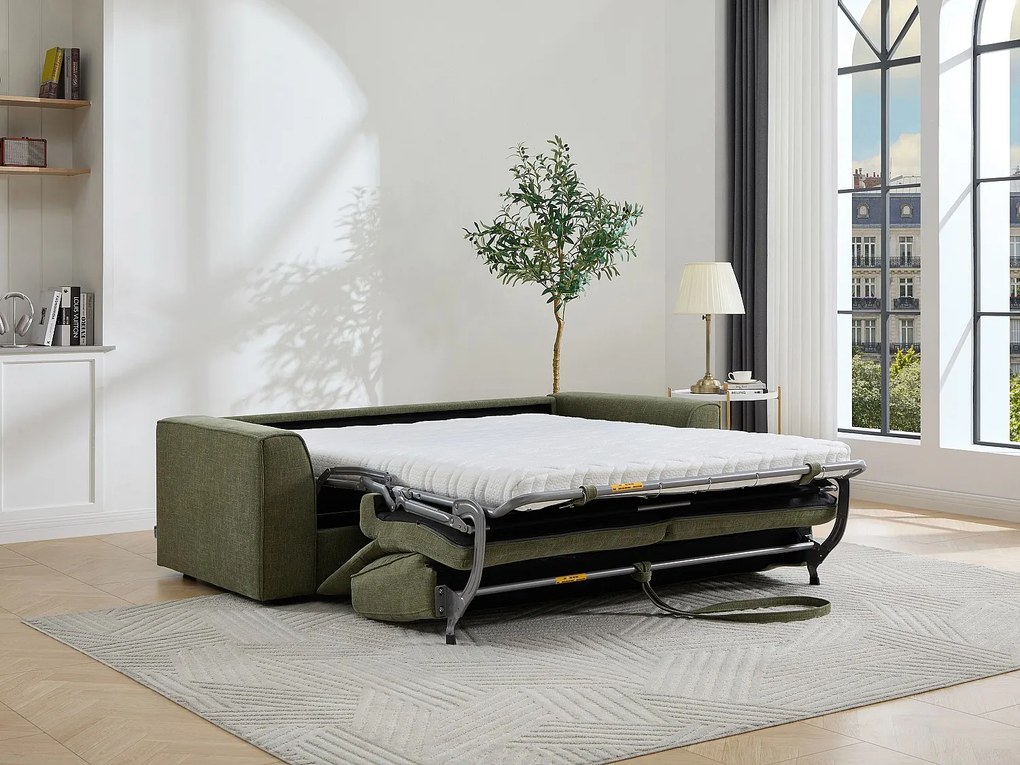 3-osobowa sofa rozkładana typu express w zielonej tkaninie MOTETO