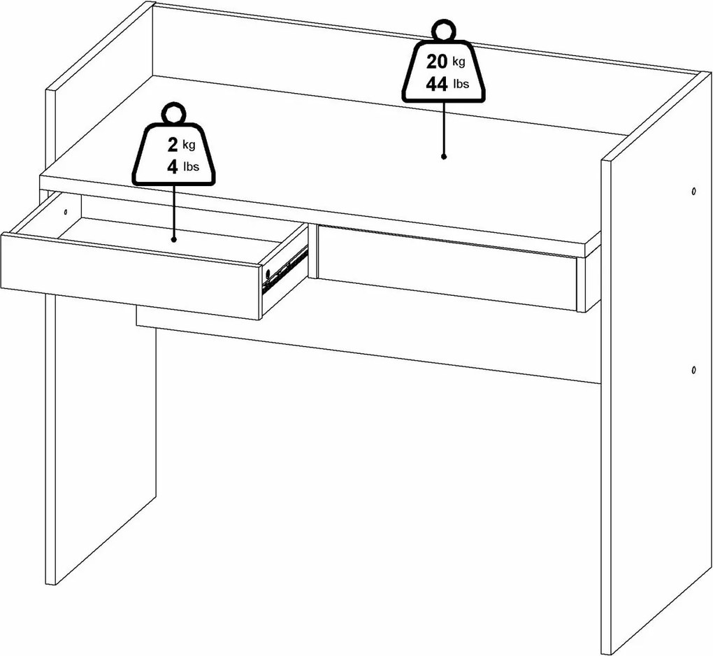 Biurko z podwyższonymi bokami Function Plus 102 cm jackson hickory/biały mat