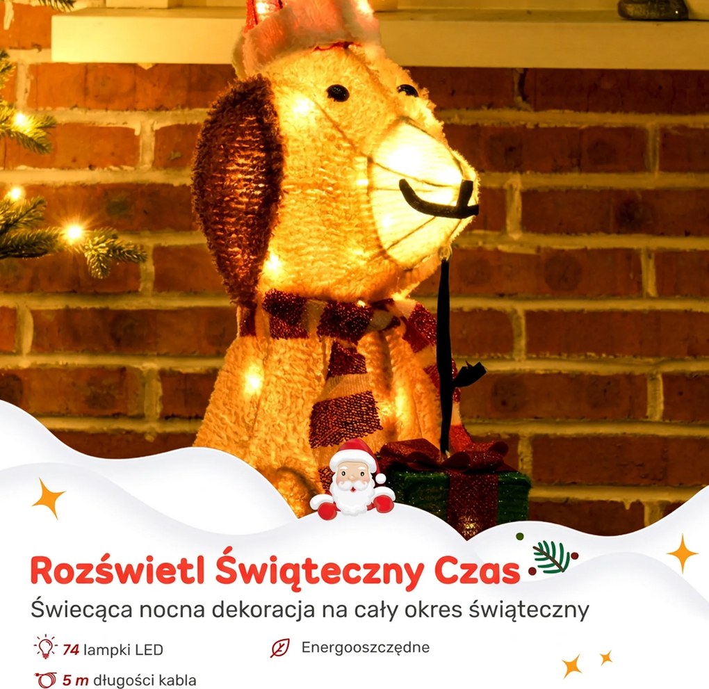 Outsunny Dekoracja świąteczna, podświetlony szczeniak z 74 ciepłymi białymi diodami LED, 64 x 20 x 70 cm, żółty | Aosom PL