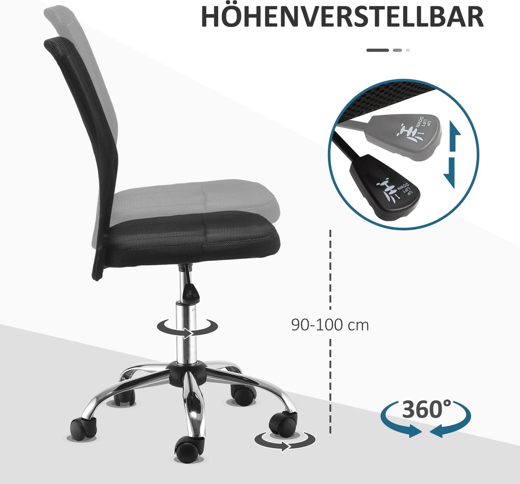 Vinsetto Krzesło Biurowe Czarne Siatkowe Regulowana Wysokość Komfortowa Praca i Nauka | Aosom PL