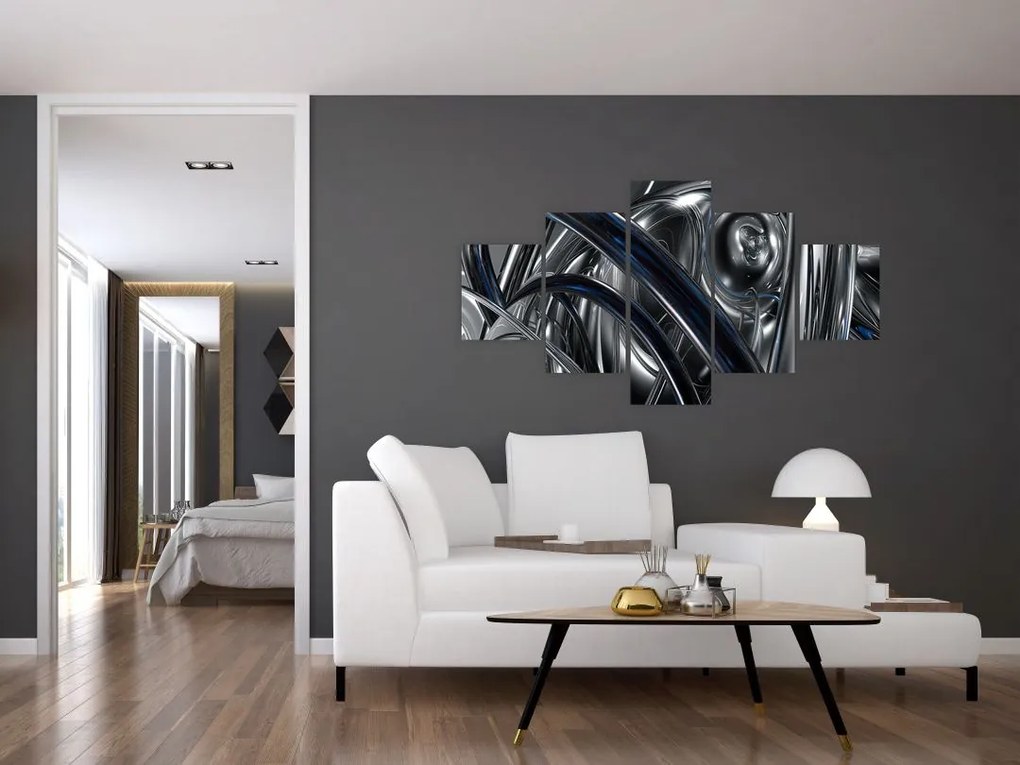 Obraz szarej abstrakcji z niebieskim (125x70 cm)