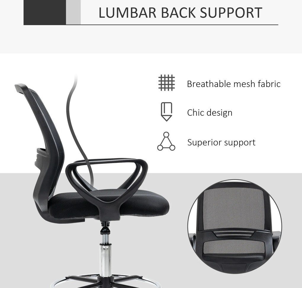 Vinsetto Fotel biurowy ergonomiczny obrotowy z regulacją wysokości czarny nowoczesny design | Aosom PL